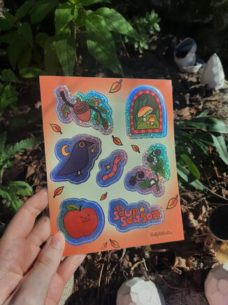 Planche de stickers sur le thème automnal/ Prix (sans les frais de ports): 10€/ Finition: Brillant/ Effet: Pixie Dust/ Dimension: 13x16,3cm