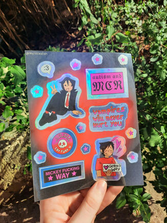 Planche de stickers my chemical romance/ Prix (sans les frais de ports): 10€/ Finition: Brillant/ Effet: Holographique/ Dimension: 13x16,3cm